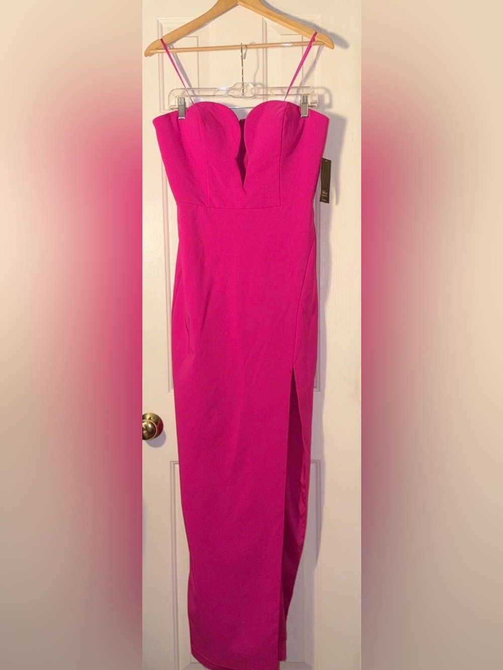 NWT Aidan Mattox Lipstick Pink Sweetheart Crepe Gown Size 10 Formal Slit Dress